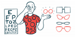An illustration of person taking an eye exam.
