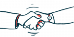 An illustration of two people's hands, showing a handshake.