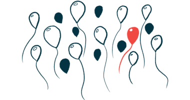An illustration for a rare disease, showing one red balloon amid a bunch of white and black balloons.