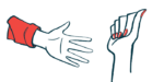 An illustration showing the lower arms — hands and wrists — of two people.