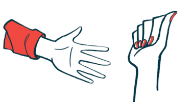 An illustration showing the lower arms — hands and wrists — of two people.