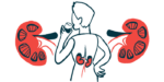 An illustration highlights the human kidneys, showing them both inside and outside the body of a person seen from behind while drinking from a glass.