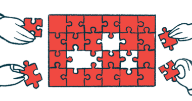 A board puzzle, with four pieces missing and four hands moving to place those pieces correctly, is shown.