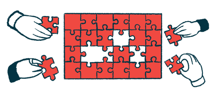 A board puzzle, with four pieces missing and four hands moving to place those pieces correctly, is shown.