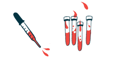 A dropper hovers next to three vials of blood.