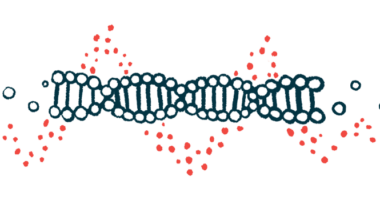 An illustration of a strand of DNA highlights its double-helix structure.