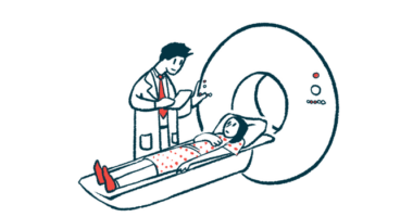 A doctor is shown helping a patient starting an MRI scan.